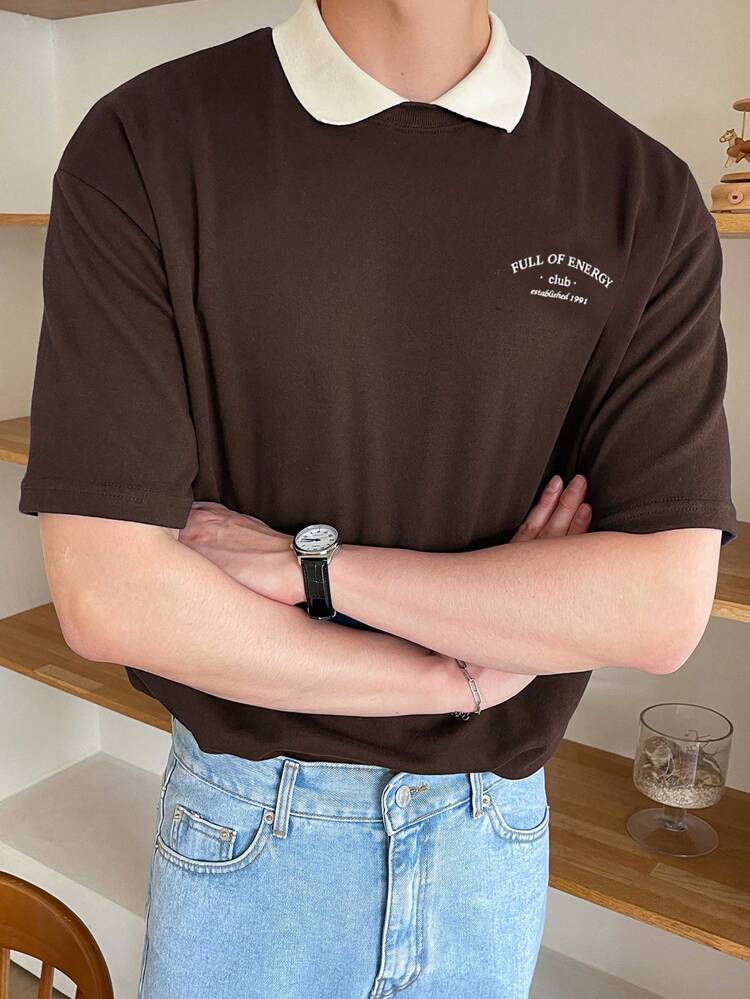 Men's Summer Letter Print Colorblock Polo Shirt