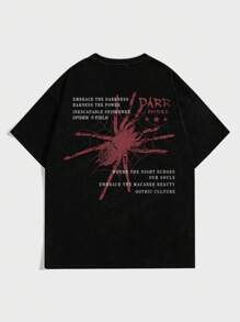 ROMWE MEN Street Life Spring/Summer Casual Graphic Men Spider Slogan Graphic Tee For Halloween, School, 2000S Style - Black - View 2