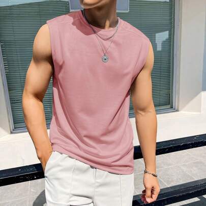 남성 단색 간단한 일상용 민소매 탱크 탑