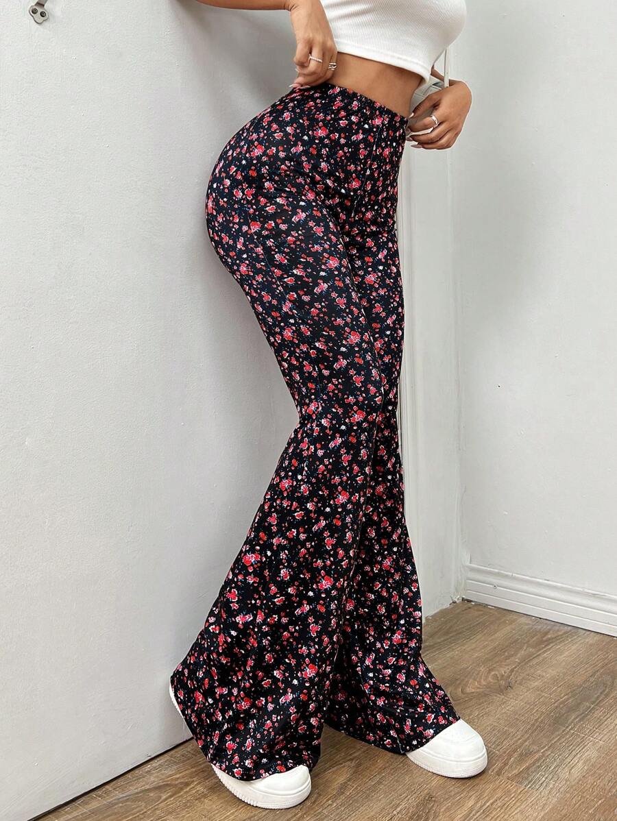 Breezaya Elegant Vintage Women's Floral Print Flared Pants Fall Cloth For Women