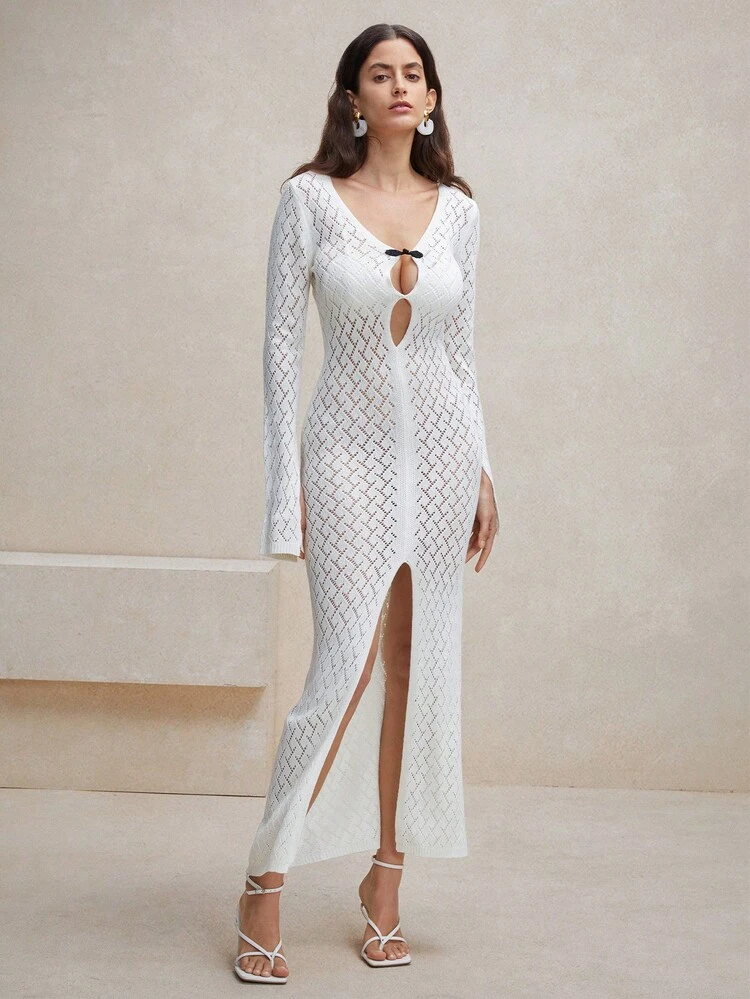 Hollow-Out Chinese Knot Decoration Women Sweater Dress Summer