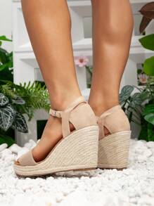 Women Thick-Soled Rope Wedge Sandals With Apricot Color, Platform And High Heels For Summer - Apricot - View 2