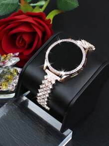 2 In 1 Women'S Samsung Galaxy Strap+Samsung Galaxy Case, Stylish And Shiny Diamond Studded Metal Chain Strap+Sparkling Double Row Diamond Hollow, Anti Drop And Scratch Case, Compatible With Samsung Galaxy Watch 4 5 6 7 Series 40 44mm Convenient And Fashionable Strap Case, Samsung Galaxy Band+Samsung Galaxy Case. Free Length Adjustment Tool - Rose Gold - View 1