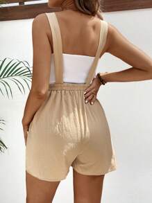 SHEIN 孕妇夏季简约休闲纹理孕妇连体衣 - 卡其色 - 查看 2