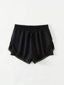 Swim SPRTY Summer Beach Ladies' Solid Color Elastic Waist Beach Shorts - Black - View 6