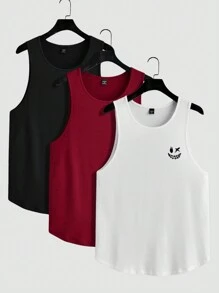 Manfinity Homme Herren 3-teiliges Set für den Sommer im Vintage Sportlich & Lässig-Stil mit cartoon grafischem Muster am Saum und ärmelloser Tanktop, ideal für den Urlaub