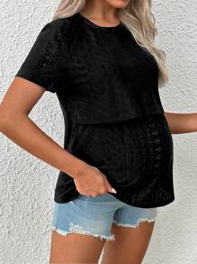 SHEIN Maternity Nursing Clothing Simple Round Neck Schiffy T-Shirt For Home Wear