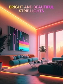 Teckwe Luces LED en tira, Luces LED RGB en tira con control remoto de 24 teclas para decoración del hogar, iluminación para ambiente de fiesta, fácil de instalar, iluminación para ambiente de celebración, iluminación para ambiente de sala de estar y dormitorio 5m/16ft - Blanco - Ver 2
