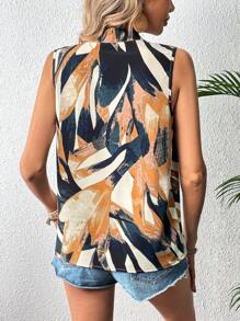 SHEIN LUNE 夏季休閒拼色v領無袖上衣 - 黃色 - 查看 2