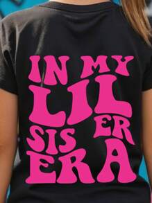 Tween Girl Casual Simple Slogan Print Round Neck Short Sleeve T-Shirt, Suitable For Summer Outfits - Black - View 4