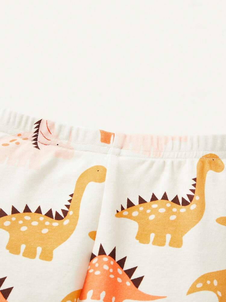 Baby Boy Snug Fit Pajamas Set Of Cartoon Animal Patterned Round Neck Long Sleeve Top And Footed Pants Matching Set
