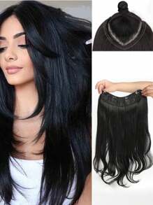 4 片装长波浪夹式接发合成耐热一体式假发黑色女士假发 - 黑色 - 查看 3