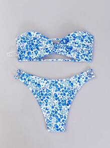 Swim Mod Women Bikini Sets Memutar Plants bunga ditsy All Over Print Boho - MultiWarna - View 2