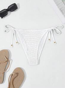 SHEIN Swim Women Fashionable Summer Waffle Pattern Bikini Bottom