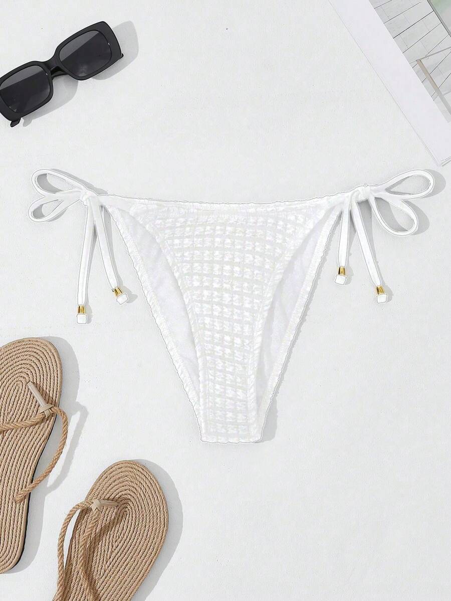 SHEIN Swim Women Fashionable Summer Waffle Pattern Bikini Bottom