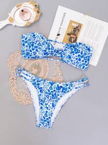 Swim Mod Women Bikini Sets Memutar Plants bunga ditsy All Over Print Boho - MultiWarna - View 1
