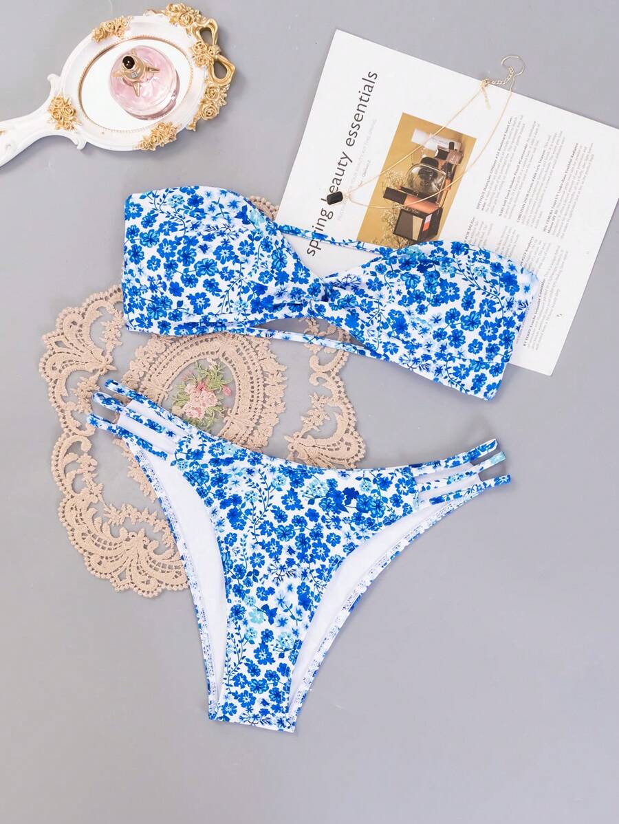 Swim Mod Women Bikini Sets Memutar Plants bunga ditsy All Over Print Boho - MultiWarna - View 1