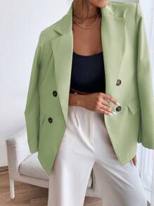 Chiquease Blazer à manches longues et décoration de boutons pour femmes, Autres - Vert - Voir 6
