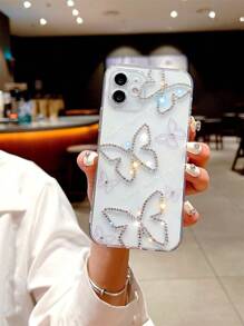 Funda de teléfono transparente con decoración de mariposa y cristales de Rhinestone en forma de manzana, compatible con iPhone15/15Plus/15Pro/15Promax, versión internacional, no la versión nacional - Multicolor - Ver 4