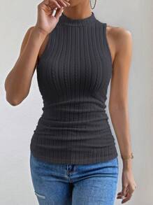Chiquease Xuân/Hè Màu Trơn Slim Fit Họa Tiết Áo Tank Top Có Cổ Đứng - Xám - Xem 6