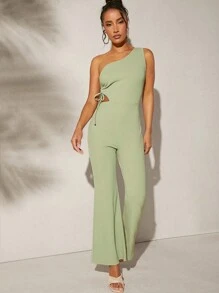 SHEIN Unity One Shoulder Cut Out Tie Jumpsuit - Green - View 6