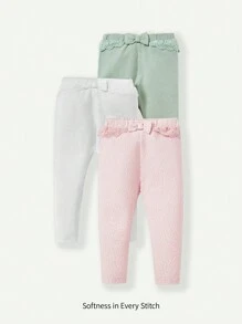 Cozy Pixies Baby Girls' Knitted Soft And Comfortable Three-piece Set With Polka Dot Patterned Long Pants And Flower Embroidered Cuffs - Pink - View 1