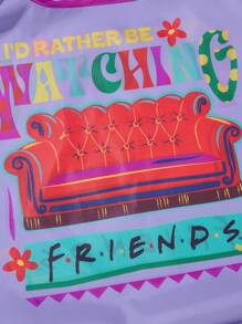 FRIENDS X SHEIN 带字母印花的可折叠便携式手提袋，适合学校、礼品使用的手提袋 - 彩色 - View 3