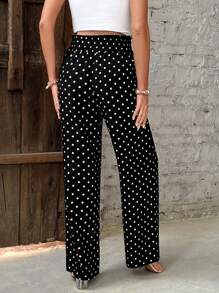 SHEIN Maternity Casual Polka Dot Print Loose Fit Pants - Black - View 2