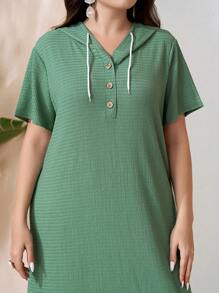 Seusyu 大尺碼女款鬆身連帽阿拉伯服裝,短袖,鈕扣門襟,夏季 - 薄荷綠 - 查看 4