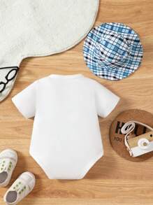 SHEIN Baby Boy Cute Checkered Printed 2 In 1 Bodysuit, Summer - Blue - View 2