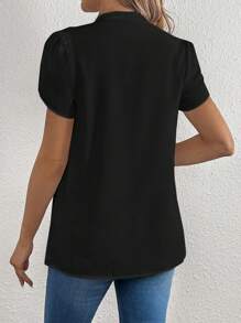 SHEIN Maternity Summer Casual Notched Button Front Short Sleeve Shirt With Notched Collar - Black - View 2