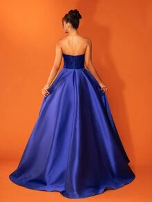 Smilprince Royal Blue Strapless High-End Long Evening Dress