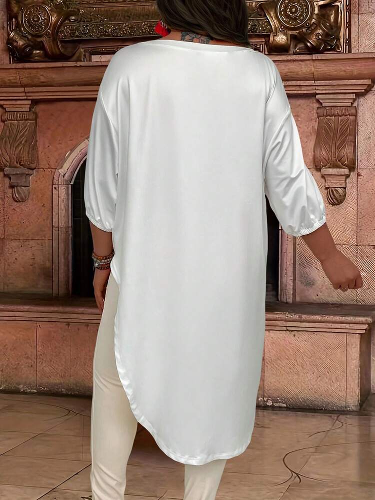 Plus Size Loose Fit Long T-Shirt With Letter Print