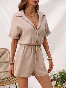 SHEIN LUNE 女裝鈕扣前立領連身褲