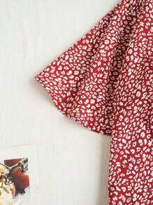 Soleia Vestido de verano casual de playa y vacaciones con estampado total y cuello asimétrico - Rojo - Ver 5