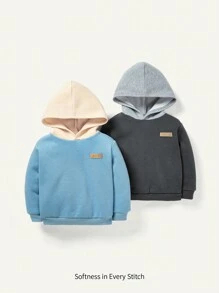 Cozy Pixies 2入組寶寶男孩彩色拼接連帽運動衫 - 深灰色 - 查看 1