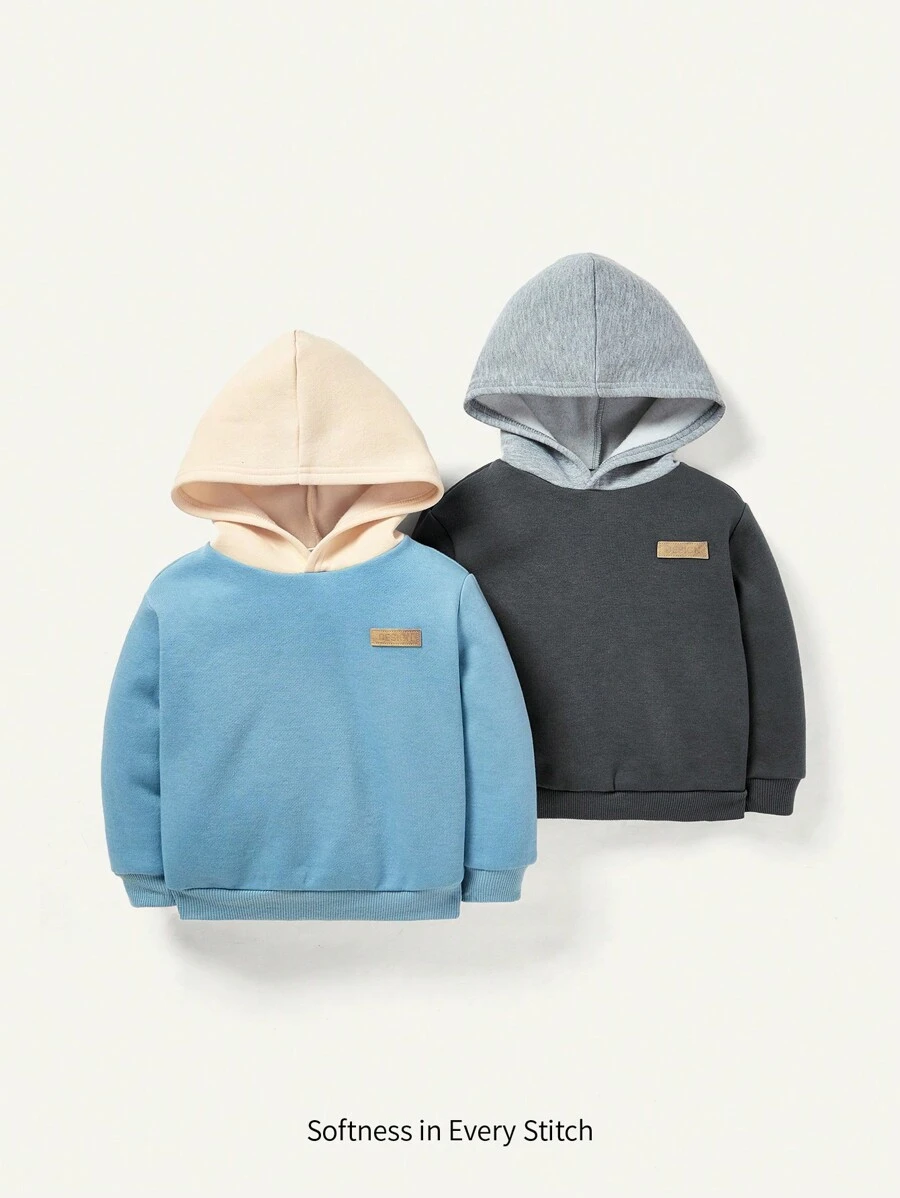 Cozy Pixies 2入組寶寶男孩彩色拼接連帽運動衫 - 深灰色 - 查看 1