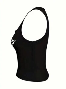 SHEIN Débardeur Coupe Slim Imprimé Lettre - Noir - Voir 4