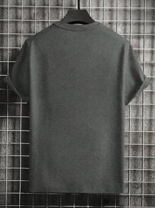 Camiseta informal de manga corta y cuello redondo con estampado de letras para hombres, para el verano - Gris - Ver 2