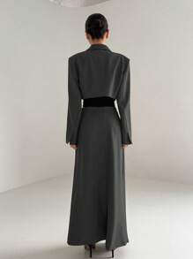 DAZY Solid Color Long Sleeve Tie-Belt Wrap Coat With Lapel Collar And Long Skirt Suit,Fall Clothes Business Attire