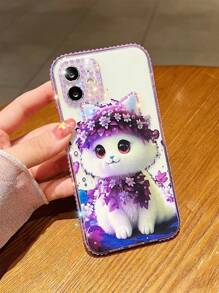 镶钻猫咪图案手机壳，兼容 15/15Plus/15Pro/15Pro Max国际版，非国内版 - 彩色 - 查看 3