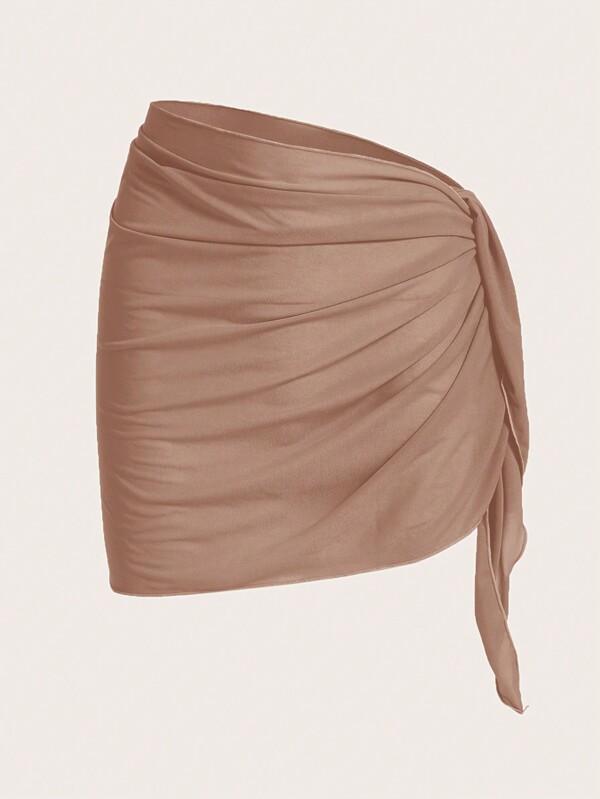 Swim Oasis Summer Beach Women Fashionable Solid Color Tie Cover-Up Skirt