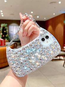 With Phone Charm Y2k 1pc Rhinestone Decor Bag Design Rhinestone Phone Case With Lanyard - Clear - View 1