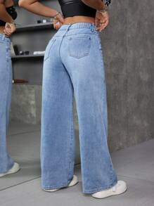 SHEIN ICON Low Waist Solid Color Wide Leg Jeans