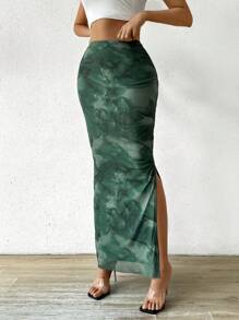 RosyDaze Falda larga con estampado floral y abertura lateral para mujer - Conjunto de ropa para mujer