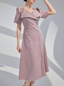 Modelyn Robe à manches courtes imprimée diamant et carreaux pour femme, style arabe à la mode