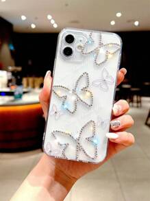 Funda de teléfono transparente con decoración de mariposa y cristales de Rhinestone en forma de manzana, compatible con iPhone15/15Plus/15Pro/15Promax, versión internacional, no la versión nacional - Multicolor - Ver 2