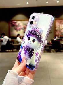 镶钻猫咪图案手机壳，兼容 15/15Plus/15Pro/15Pro Max国际版，非国内版 - 彩色 - 查看 4