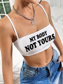 SHEIN EZwear Slogan Patterned Bodycon Camisole Top For Summer