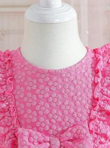 SHEIN Glamorique Kids Baby Girl And Elegant Butterfly Decorated Mesh Ruffle Hem Embroidery Dress - Hot Pink - View 8